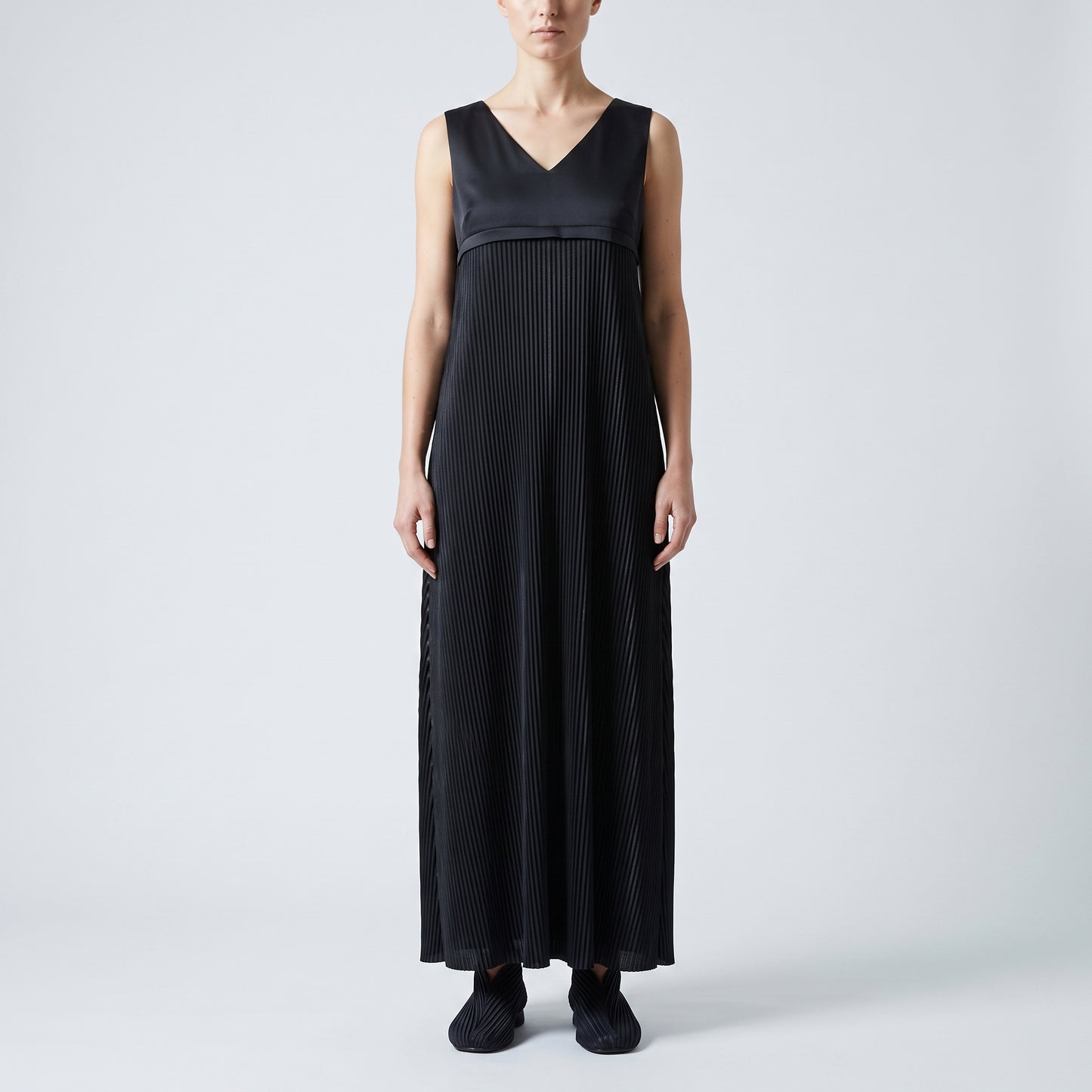 Pleated V-Neck Midi Dress