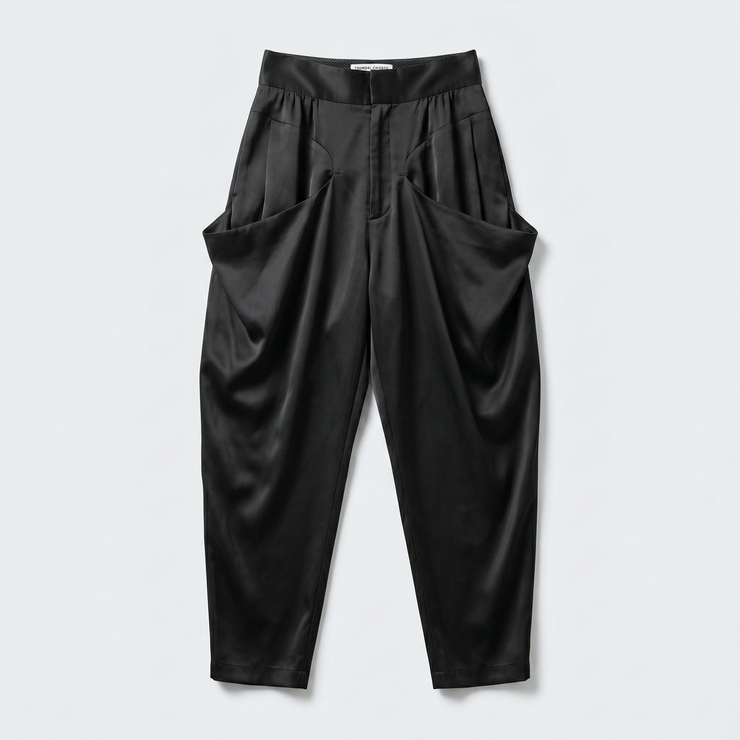 Satin High-Waisted Draped Trousers
