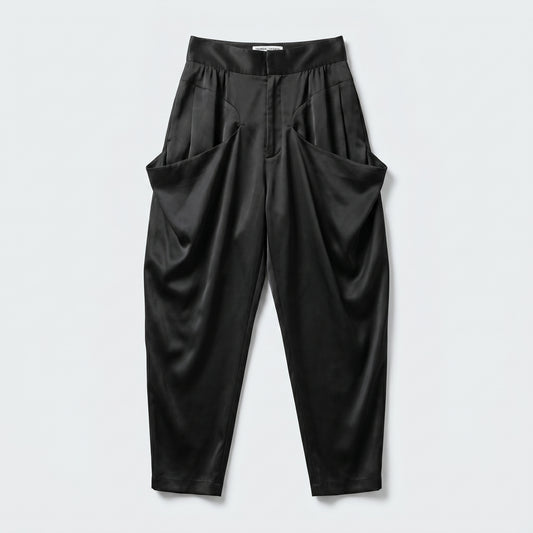 Satin High-Waisted Draped Trousers