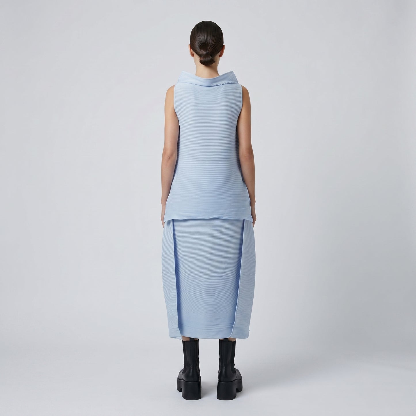 Pleated Sleeveless Mock Neck Top
