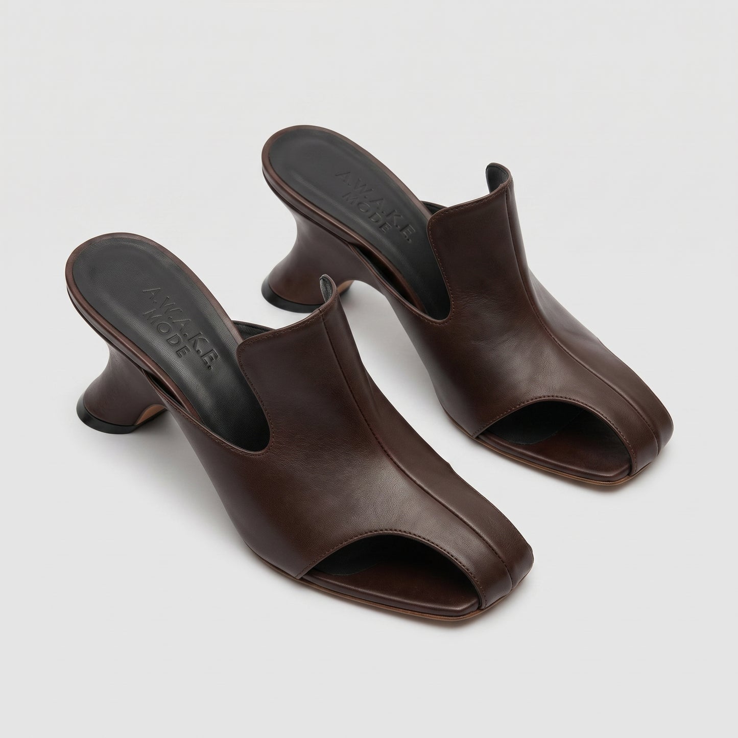 Sculptural Leather Open-Toe Mules