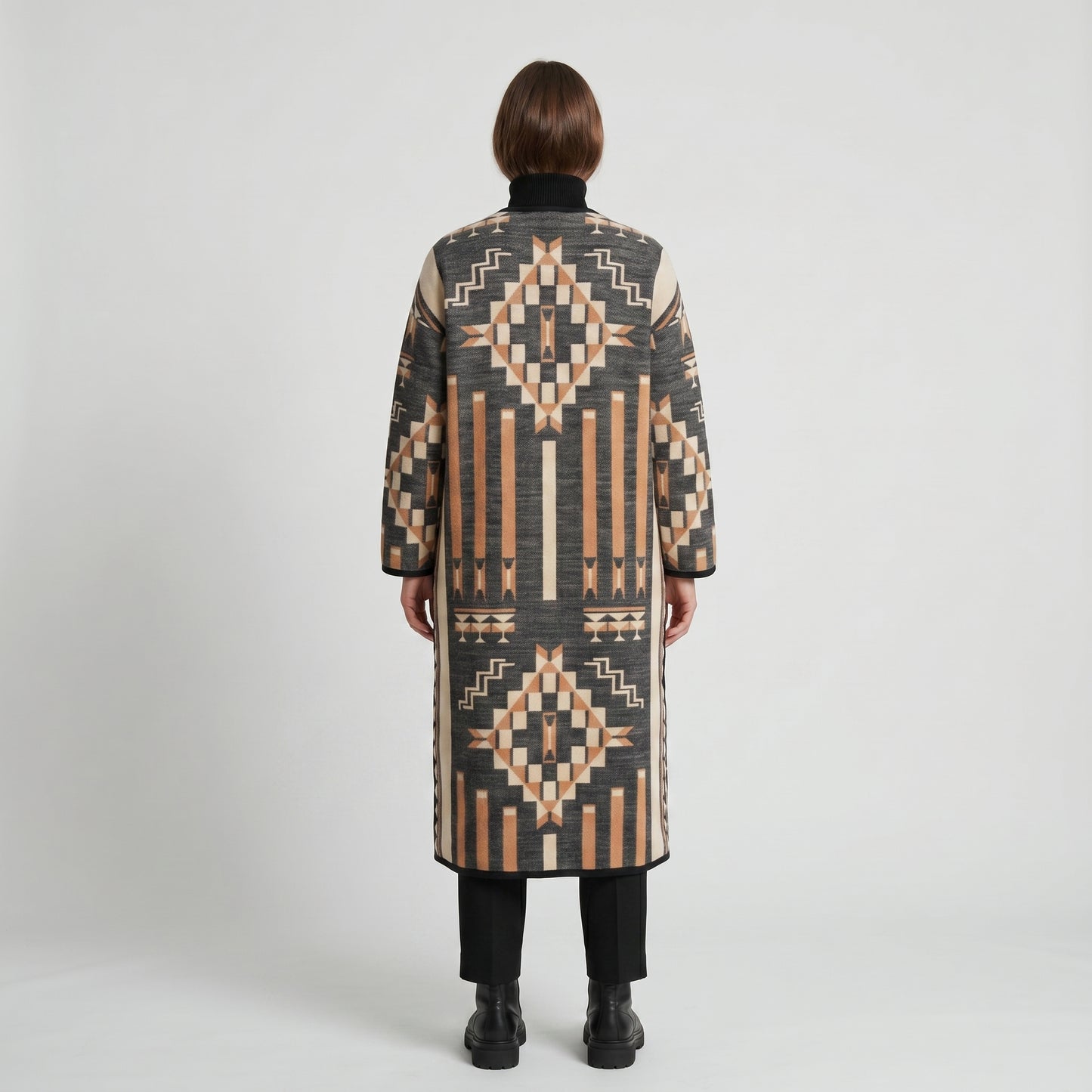 Geometric Patterned Knit Coat