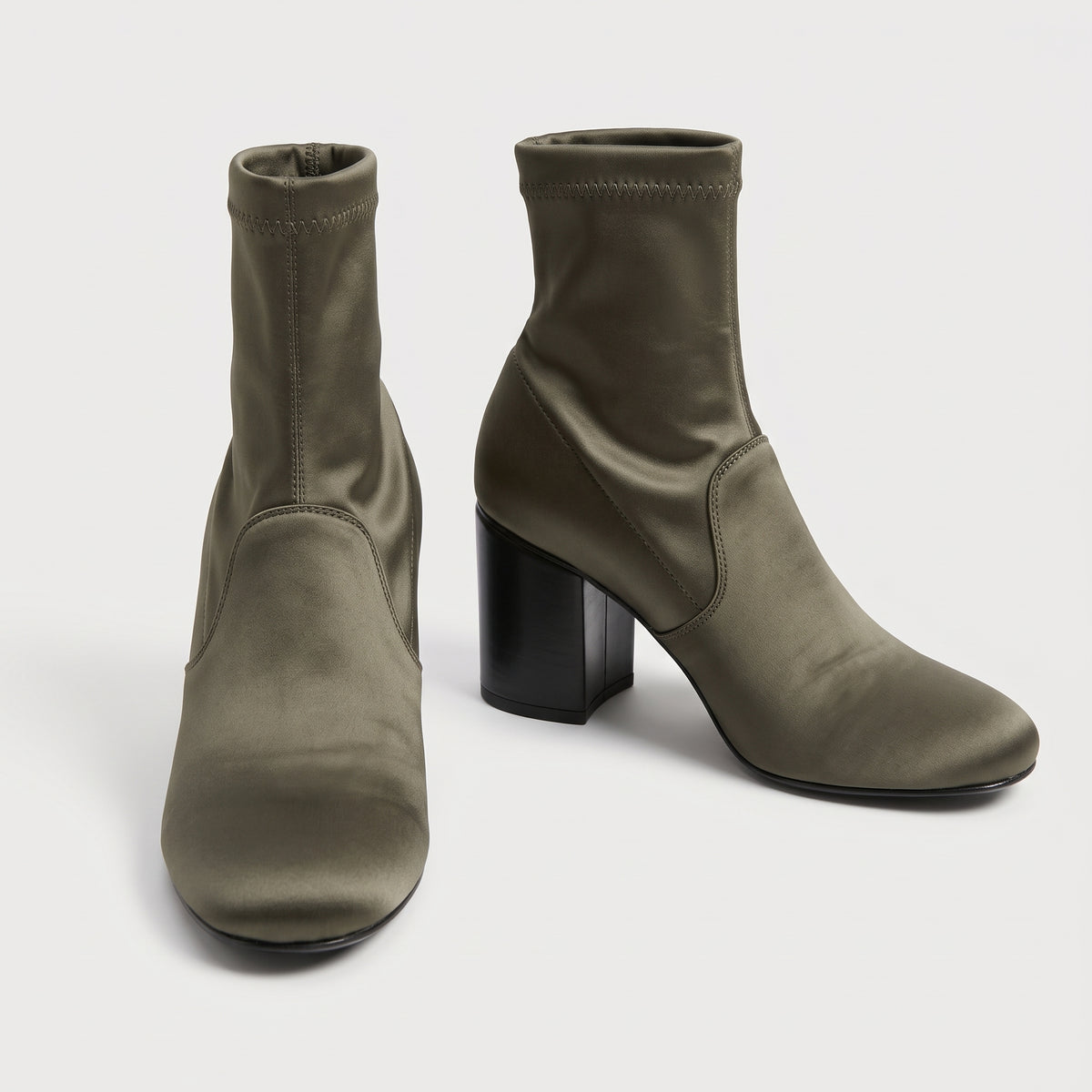 Satin Stretch Block Heel Boots