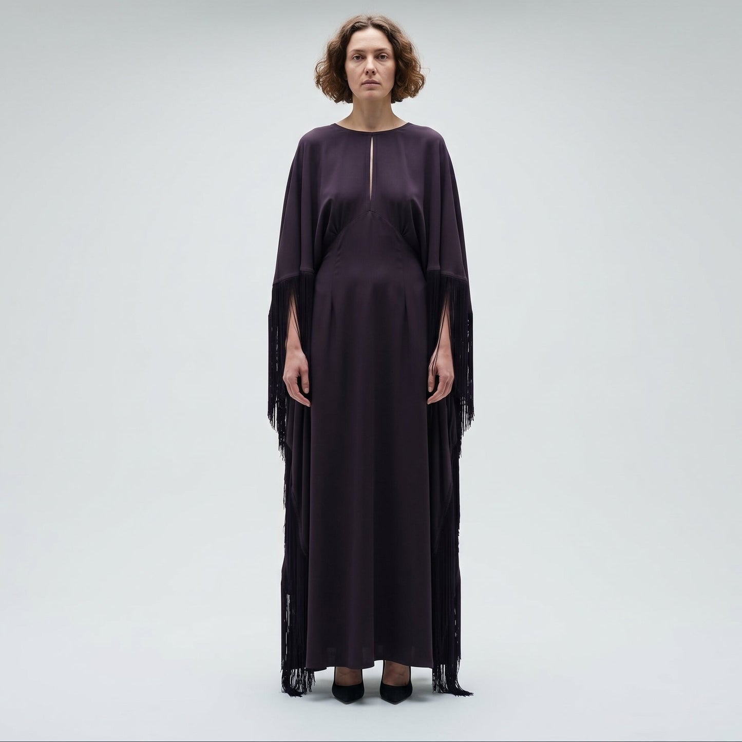 Fringed Dark Purple Kaftan Dress