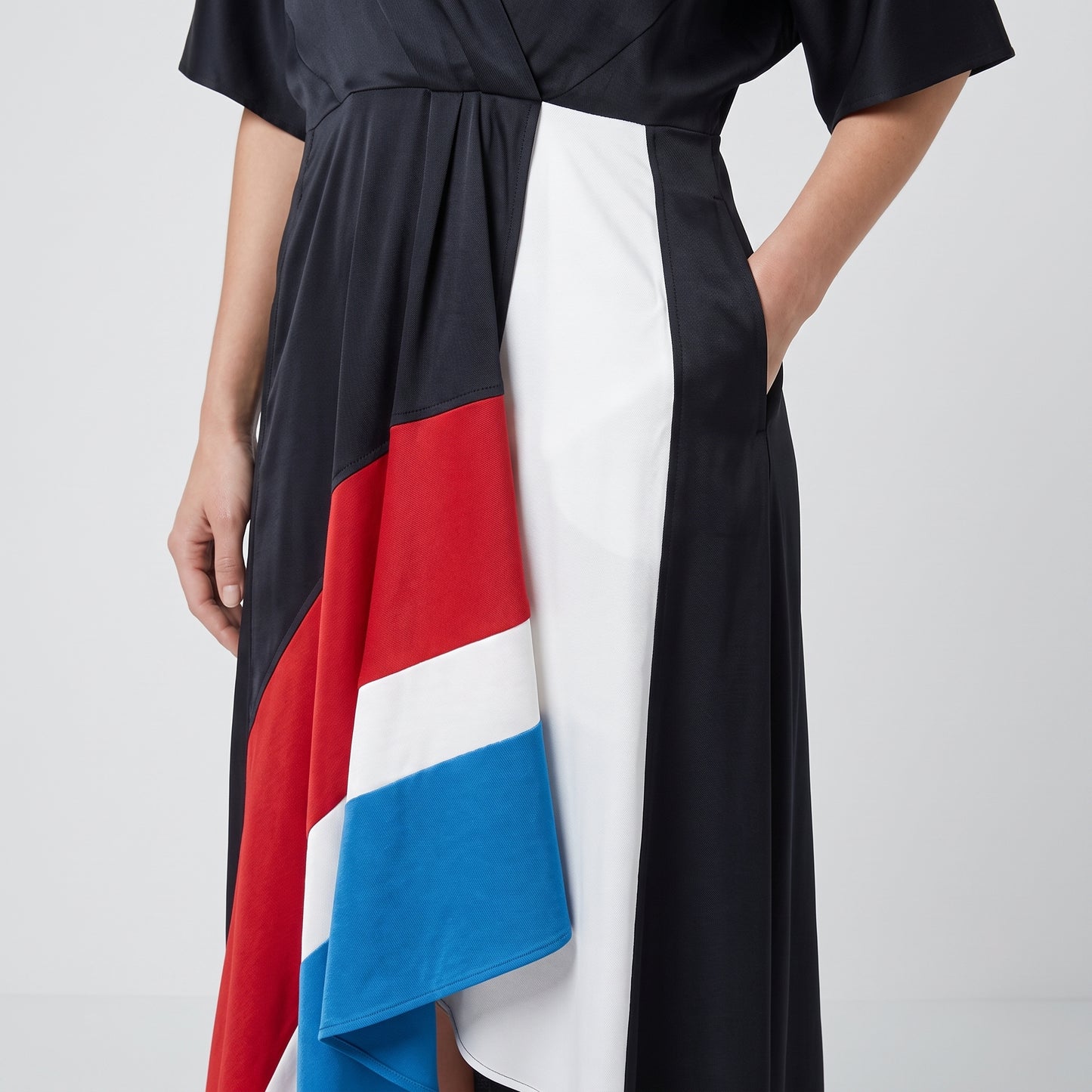 Colorblock Satin Wrap Dress