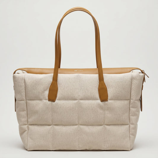 Quilted Linen Blend Tote Bag