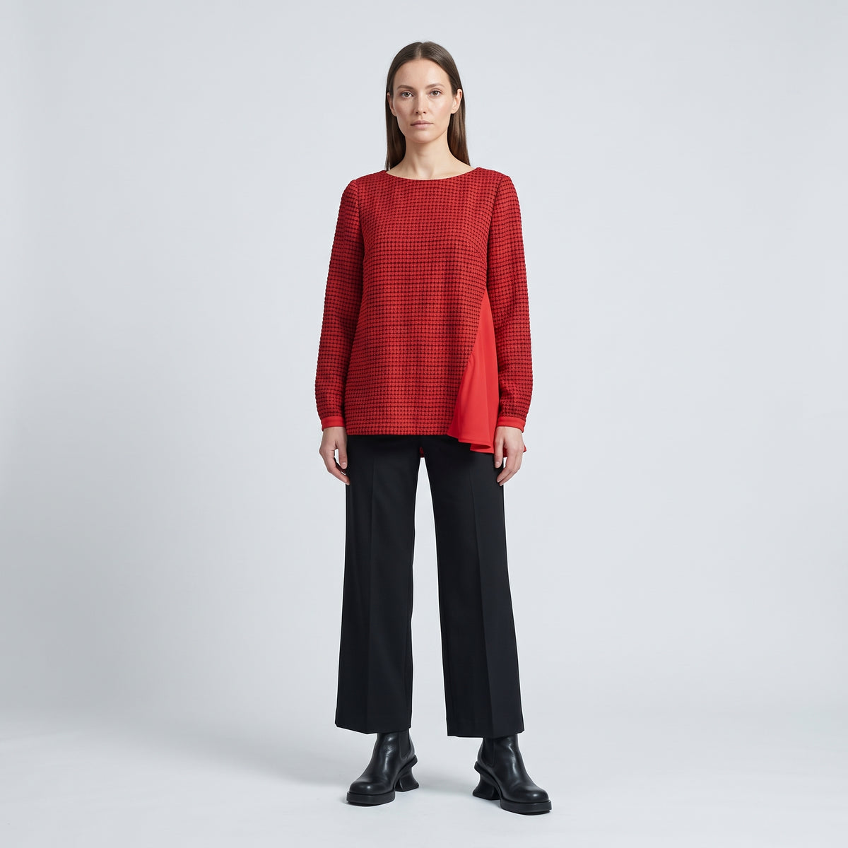 Textured Red Long Sleeve Top
