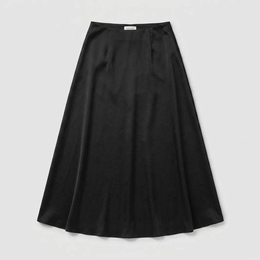 Sleek Black Satin Midi Skirt
