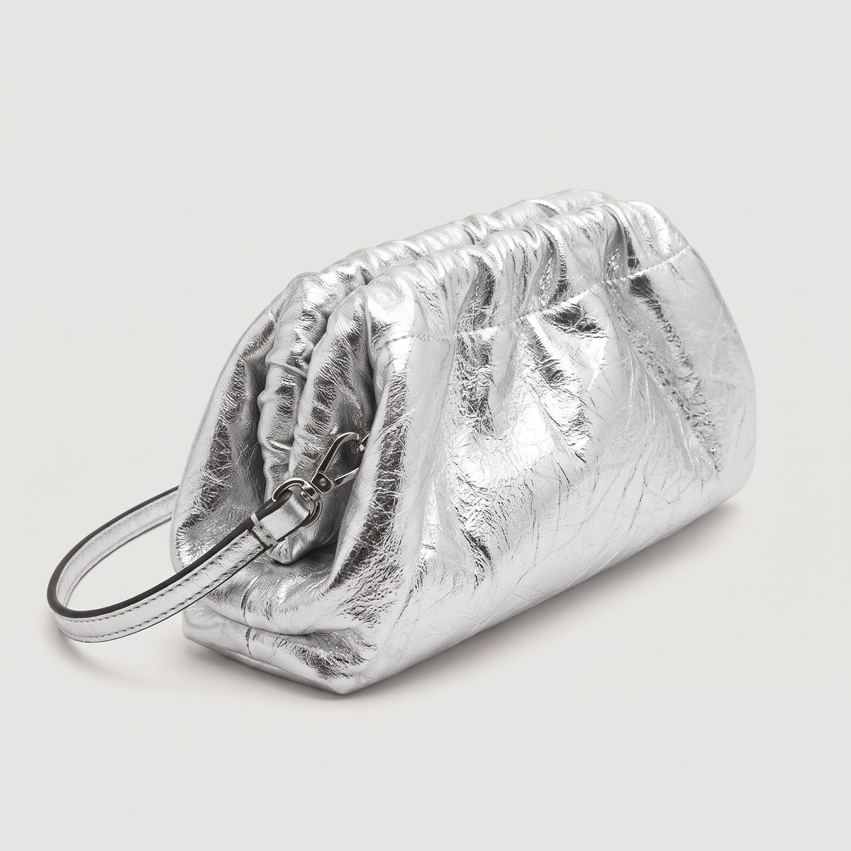 Metallic Silver Ruched Shoulder Bag