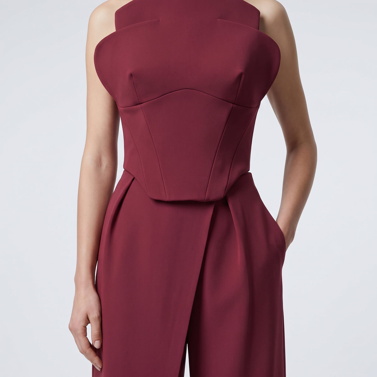 Burgundy High-Waisted Wrap Trousers