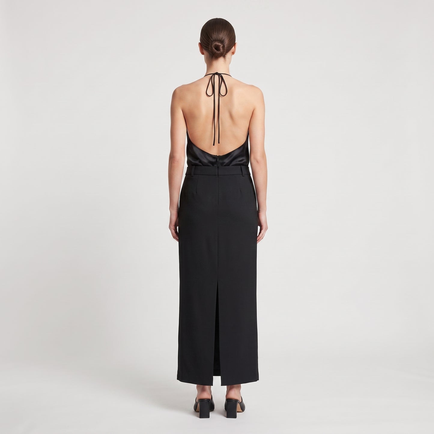 Satin Halter Tailored Midi Dress