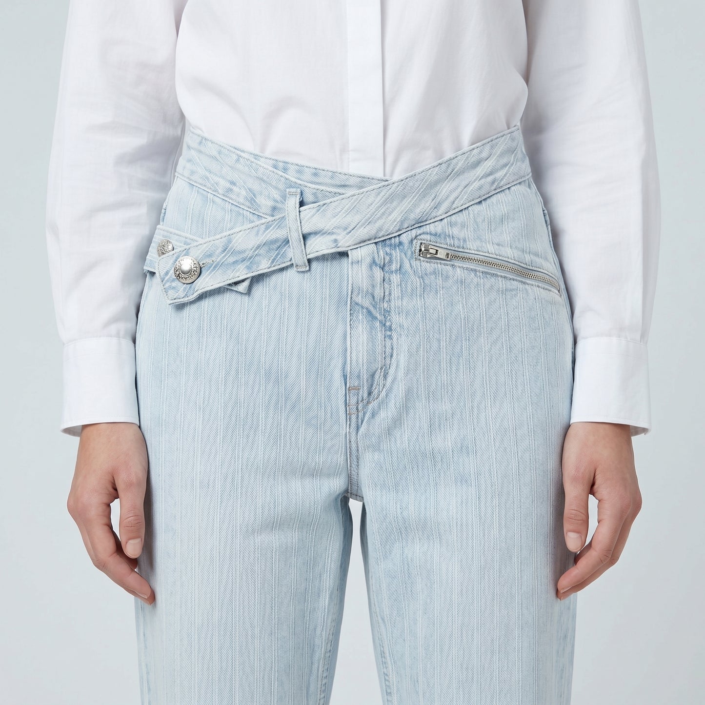 Asymmetric Light Wash Denim Jeans