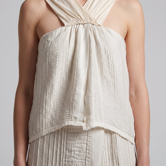 Textured Ivory Halter Neck Top