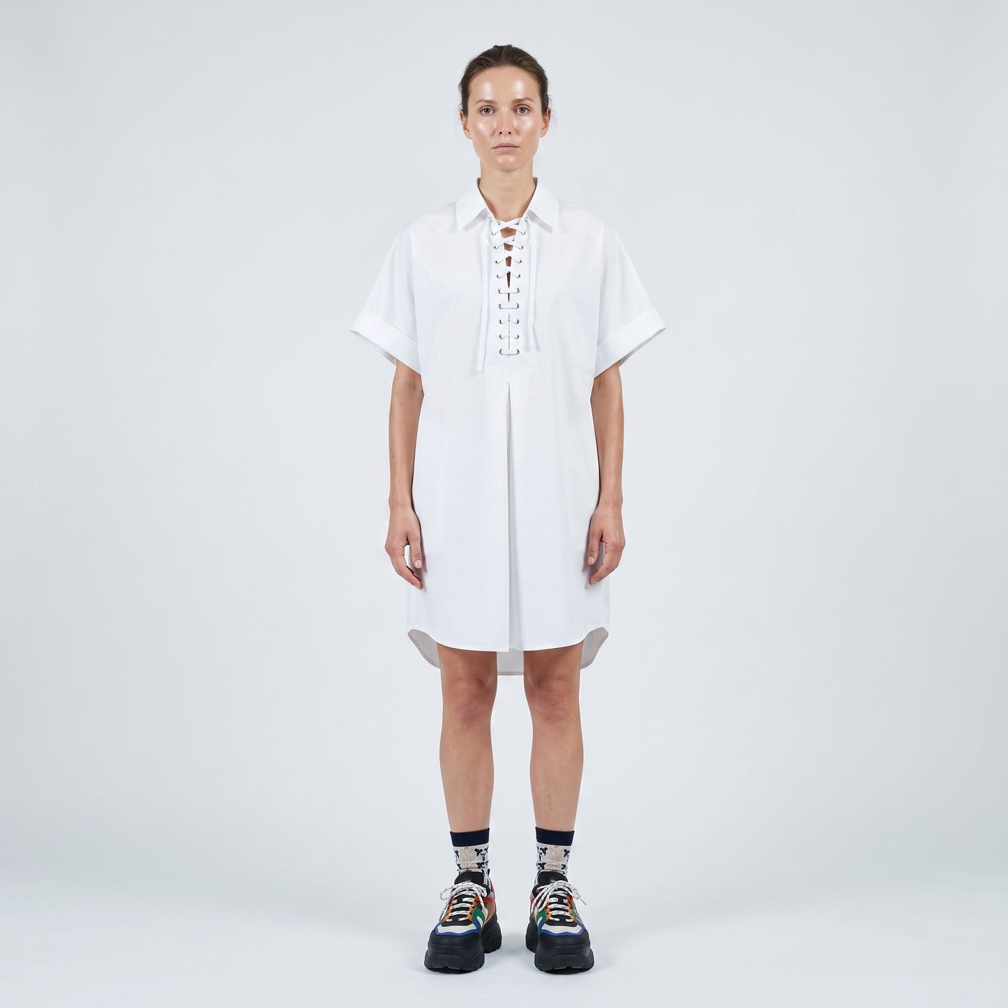 Lace-Up Cotton Poplin Shirt