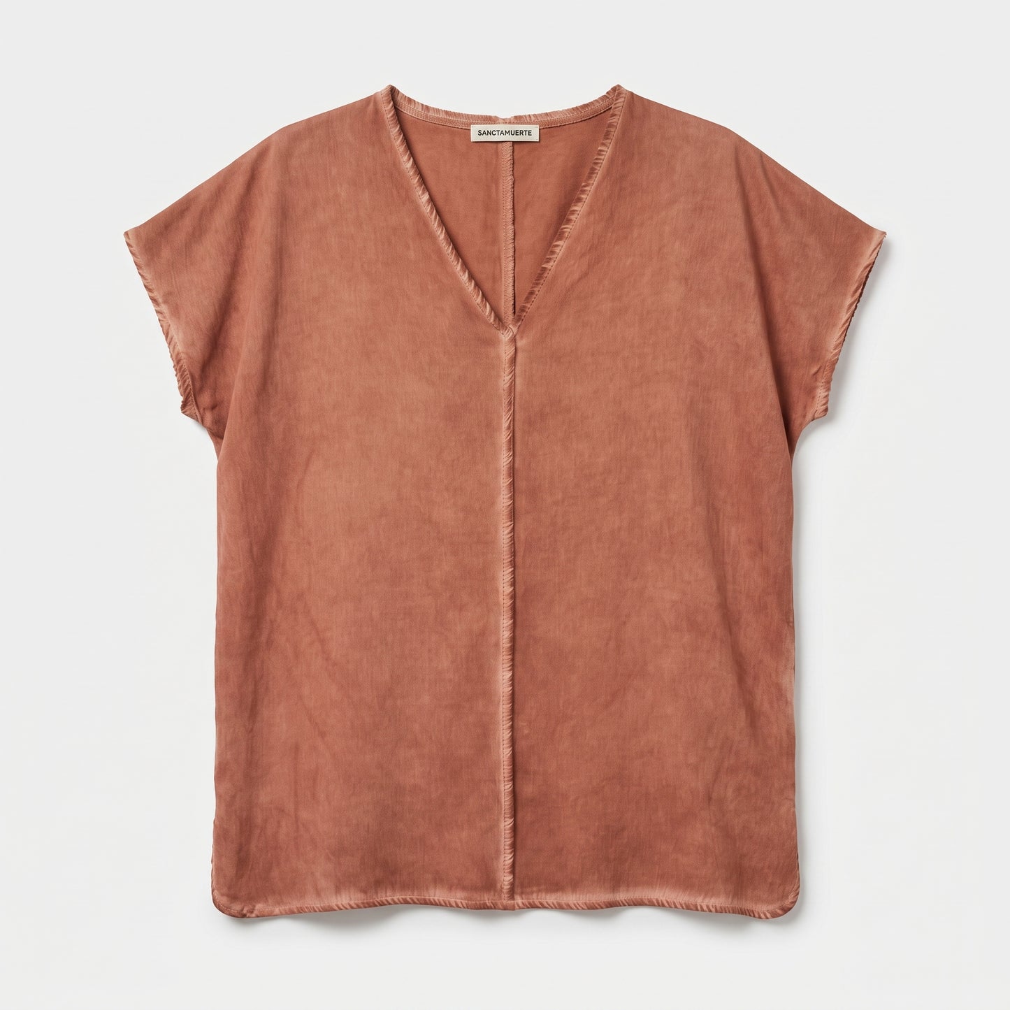 Terracotta Frayed V-Neck Top