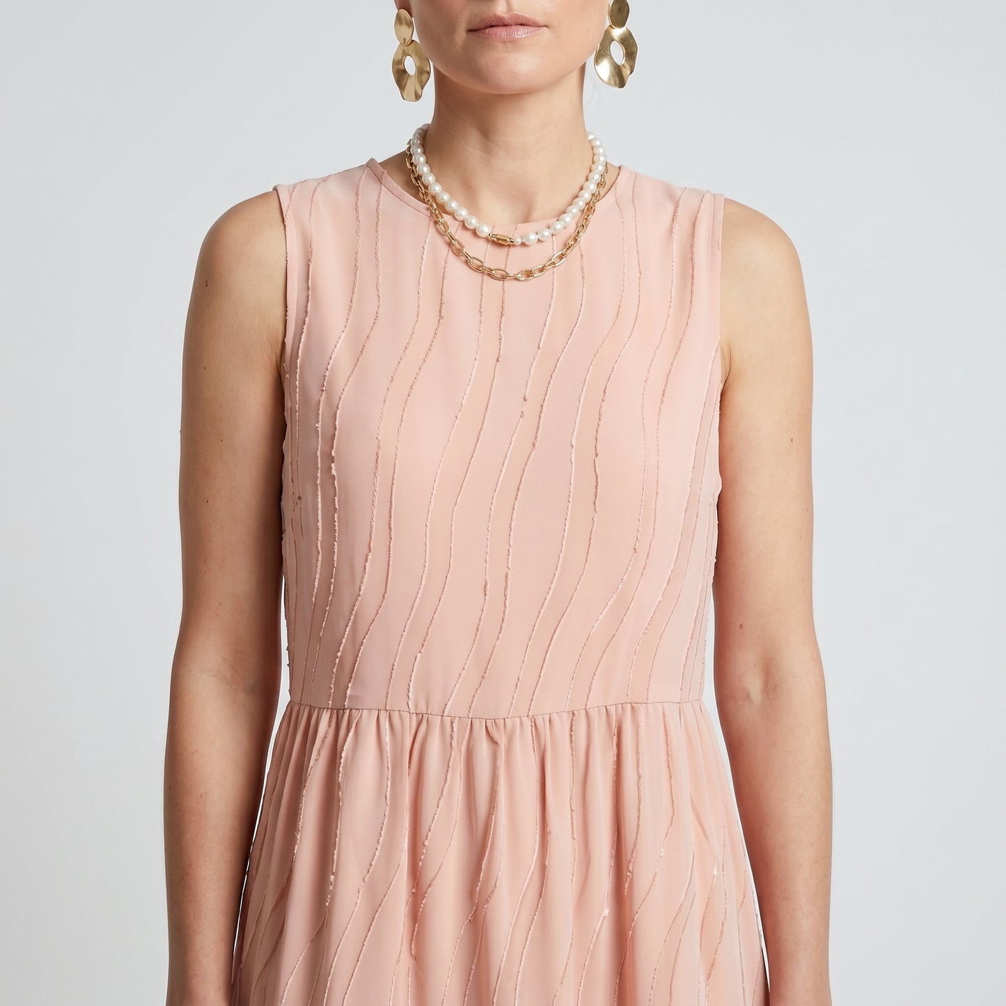 Tiered Textured Pink Midi Dress