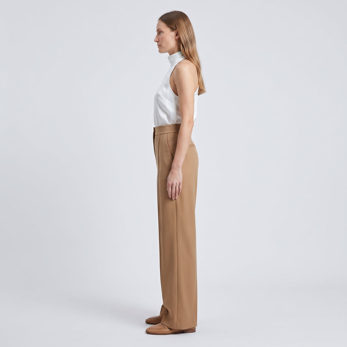 Tailored High-Waisted Camel Trousers