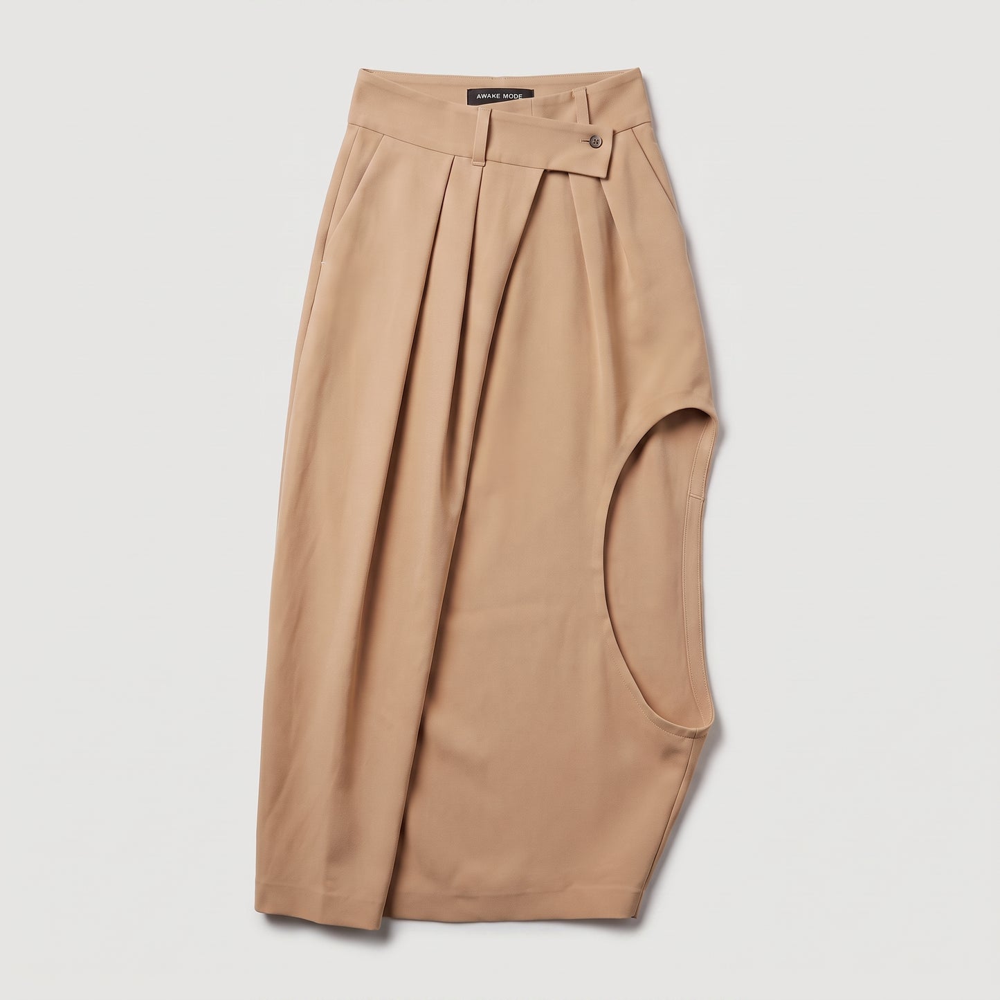 Asymmetric Tailored Beige Midi Skirt