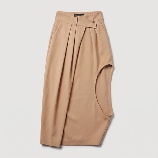 Asymmetric Tailored Beige Midi Skirt