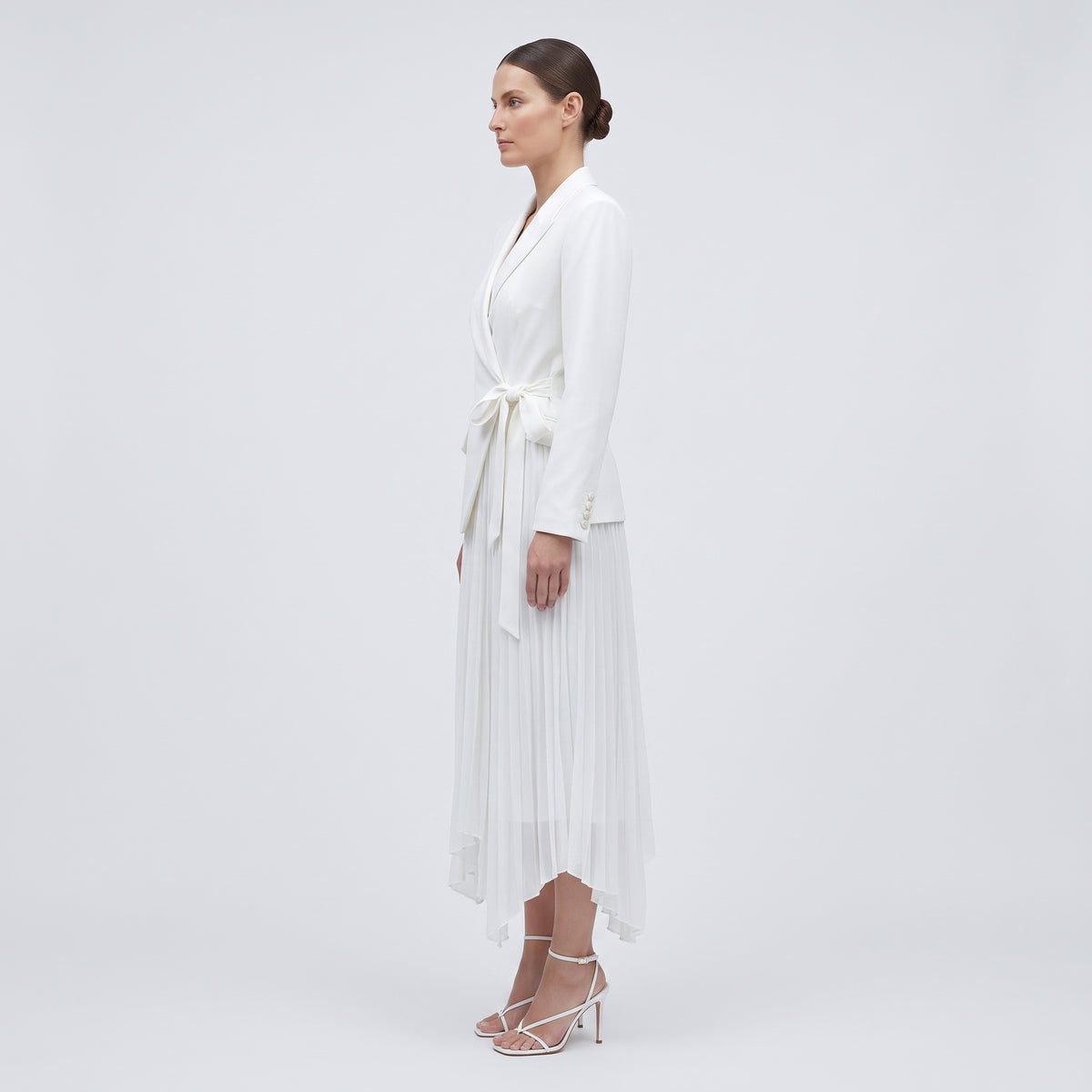 Tailored Wrap Pleated Midi Dress