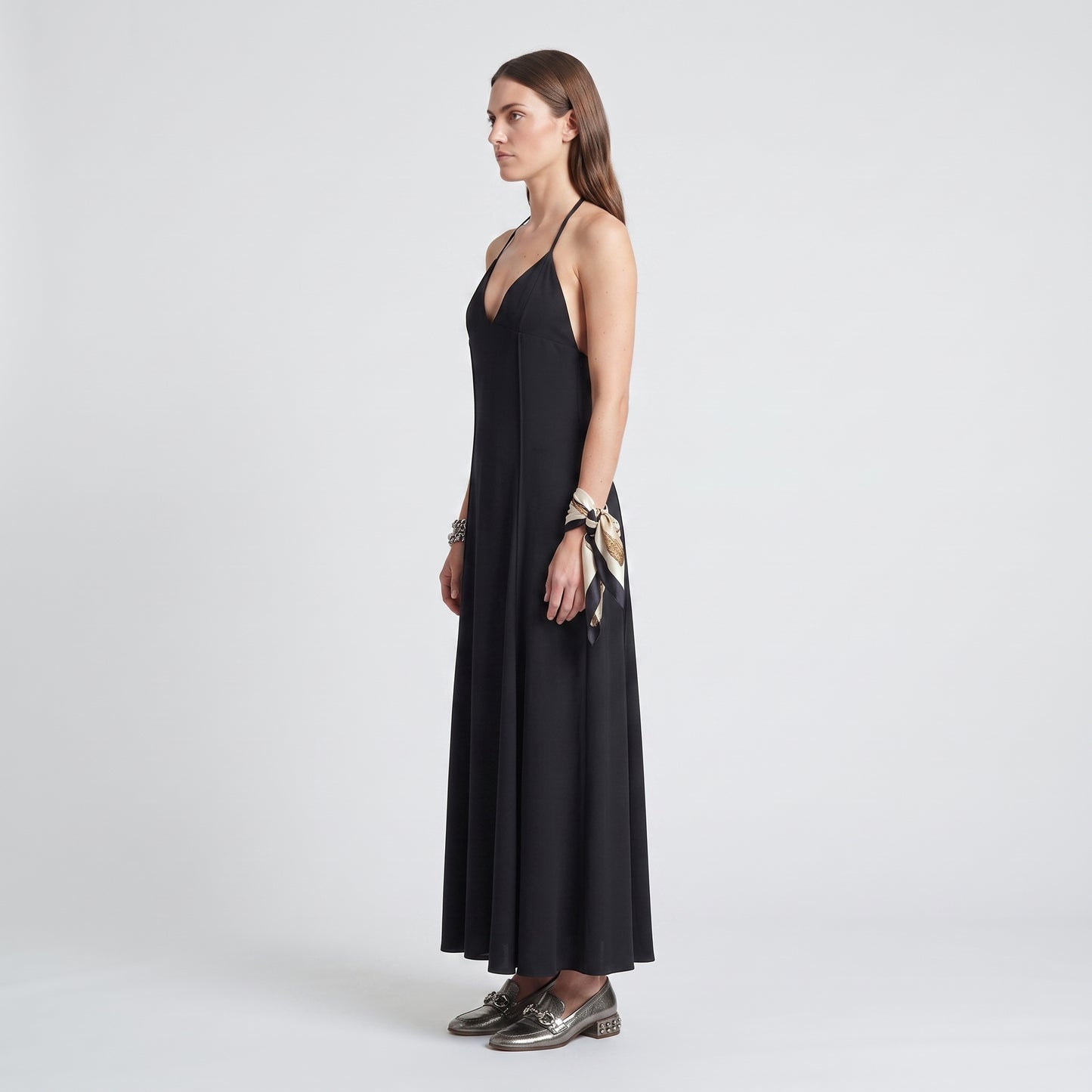 Elegant Black V-Neck Maxi Dress