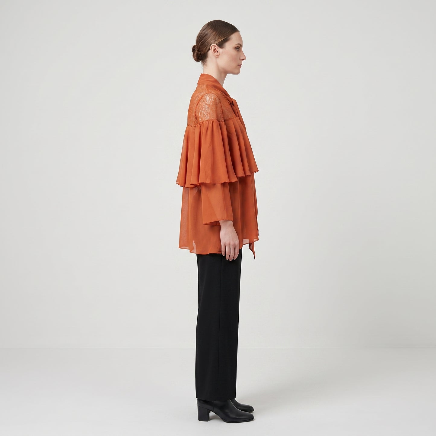 Rust Lace Tiered Ruffle Blouse
