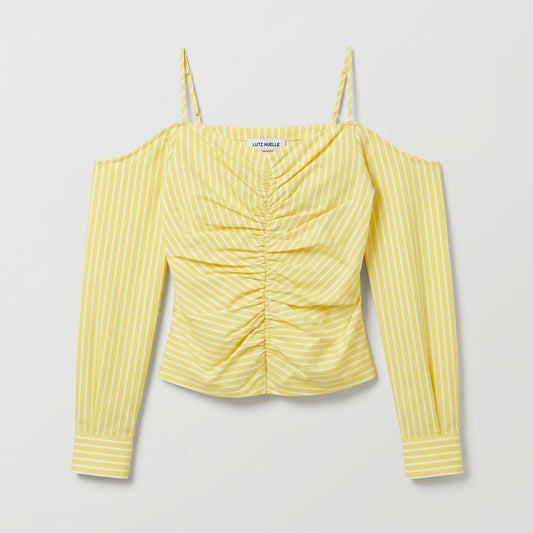 Ruched Striped Off-Shoulder Top