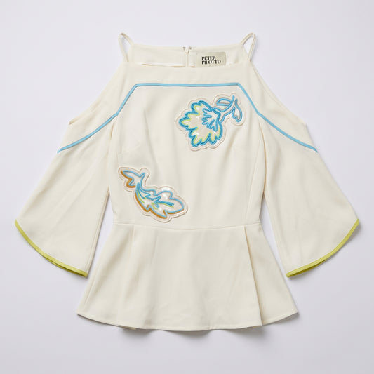 Floral Applique Cold Shoulder Top