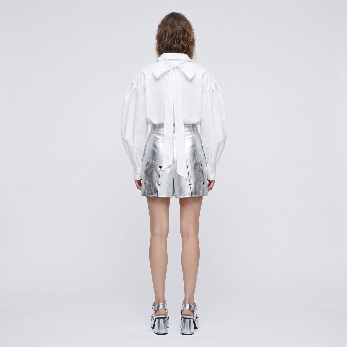 Metallic Silver Grommet Detail Shorts