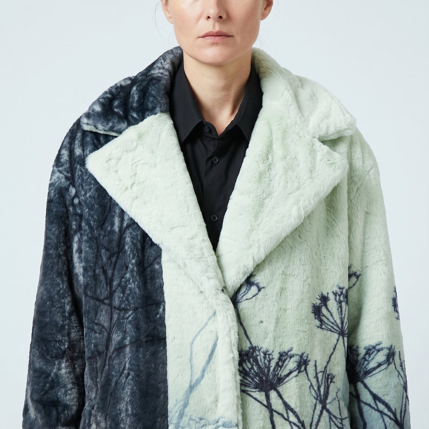 Two-Tone Faux Fur Coat
