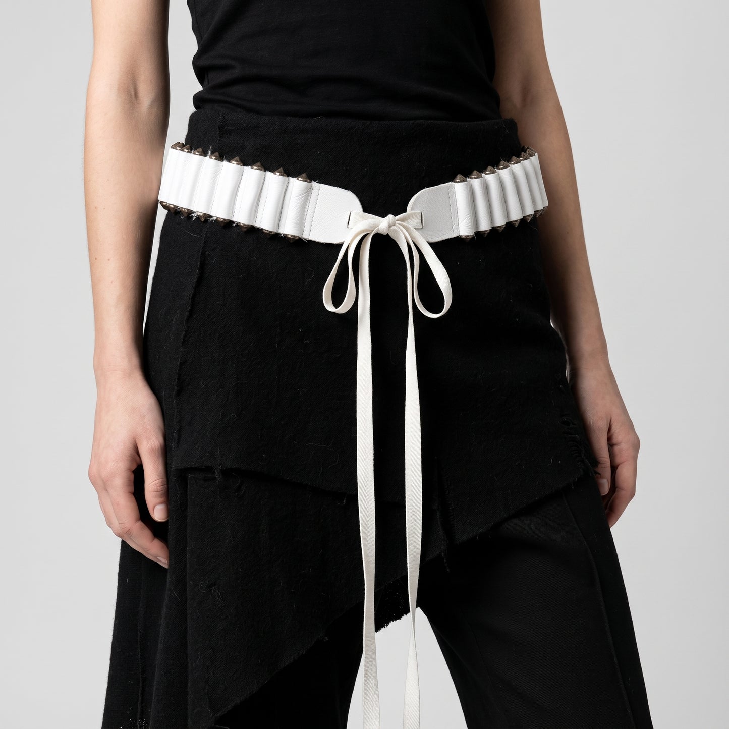 Studded White Leather Belt