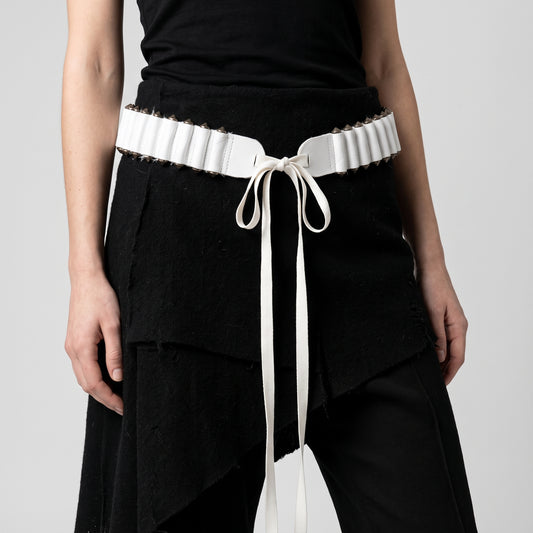 Studded White Leather Belt