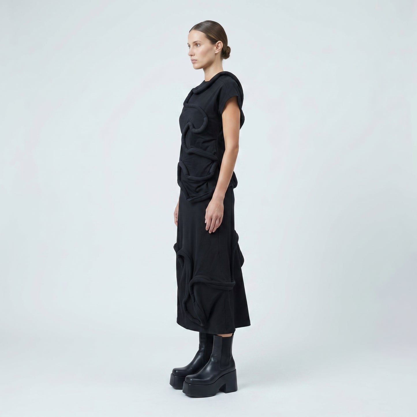 Sculptural Black Midi Skirt