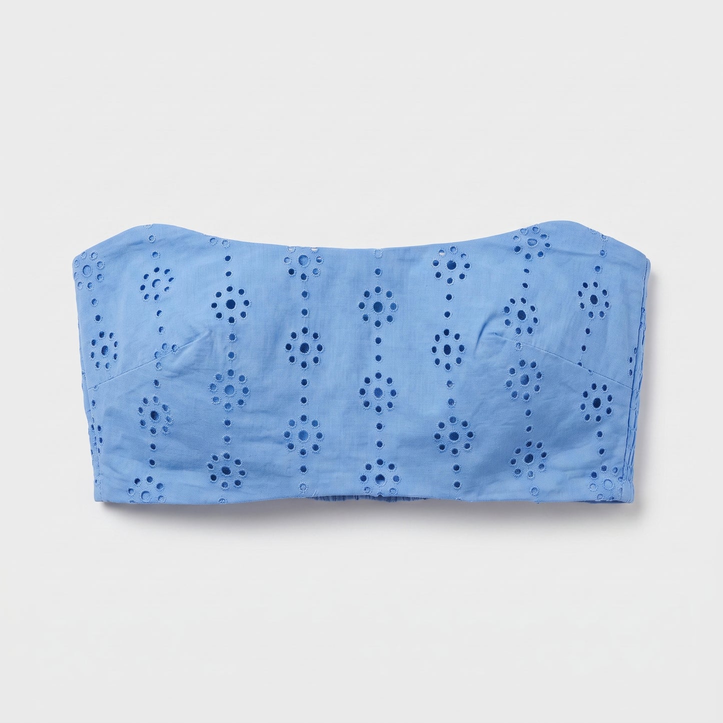 Blue Eyelet Strapless Crop Top