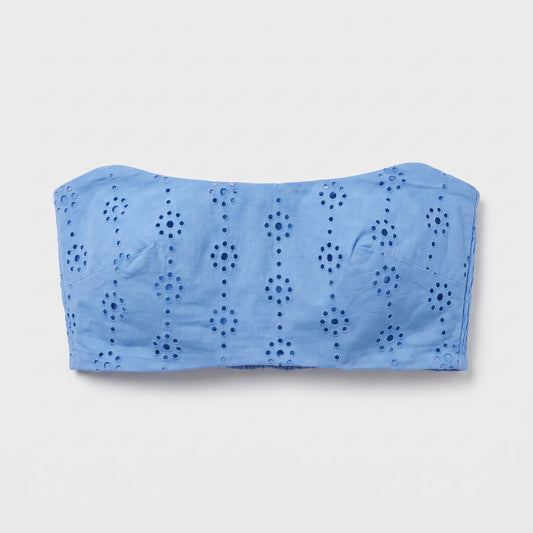 Blue Eyelet Strapless Crop Top