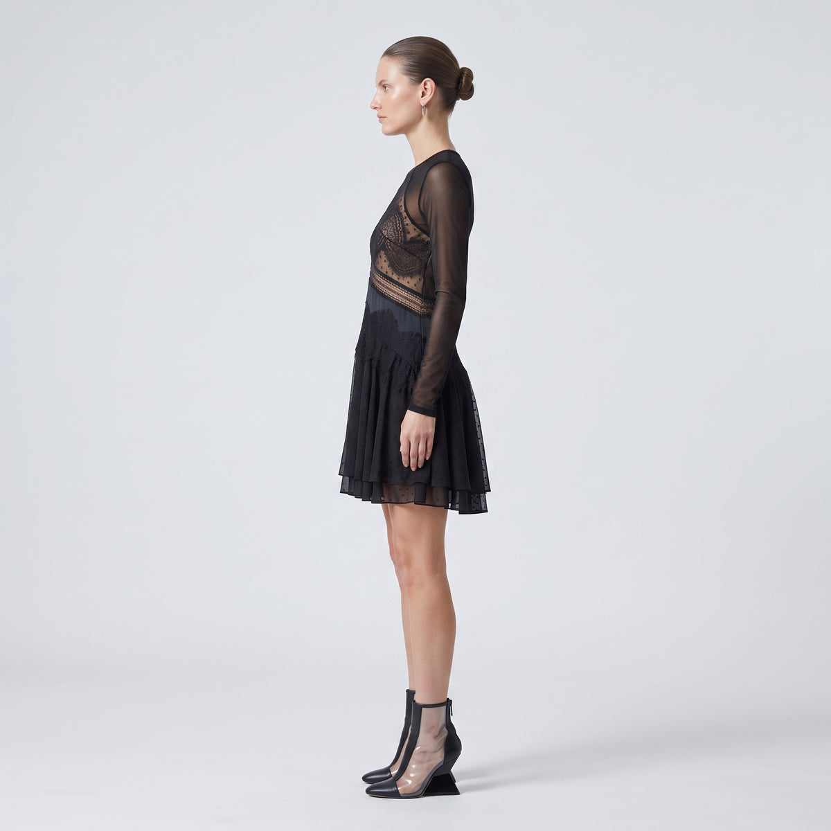 Sheer Lace Panel Mini Dress
