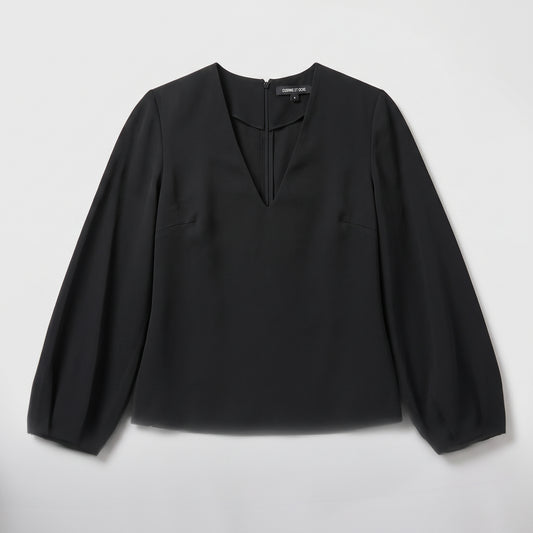 Black Deep V-Neck Blouse