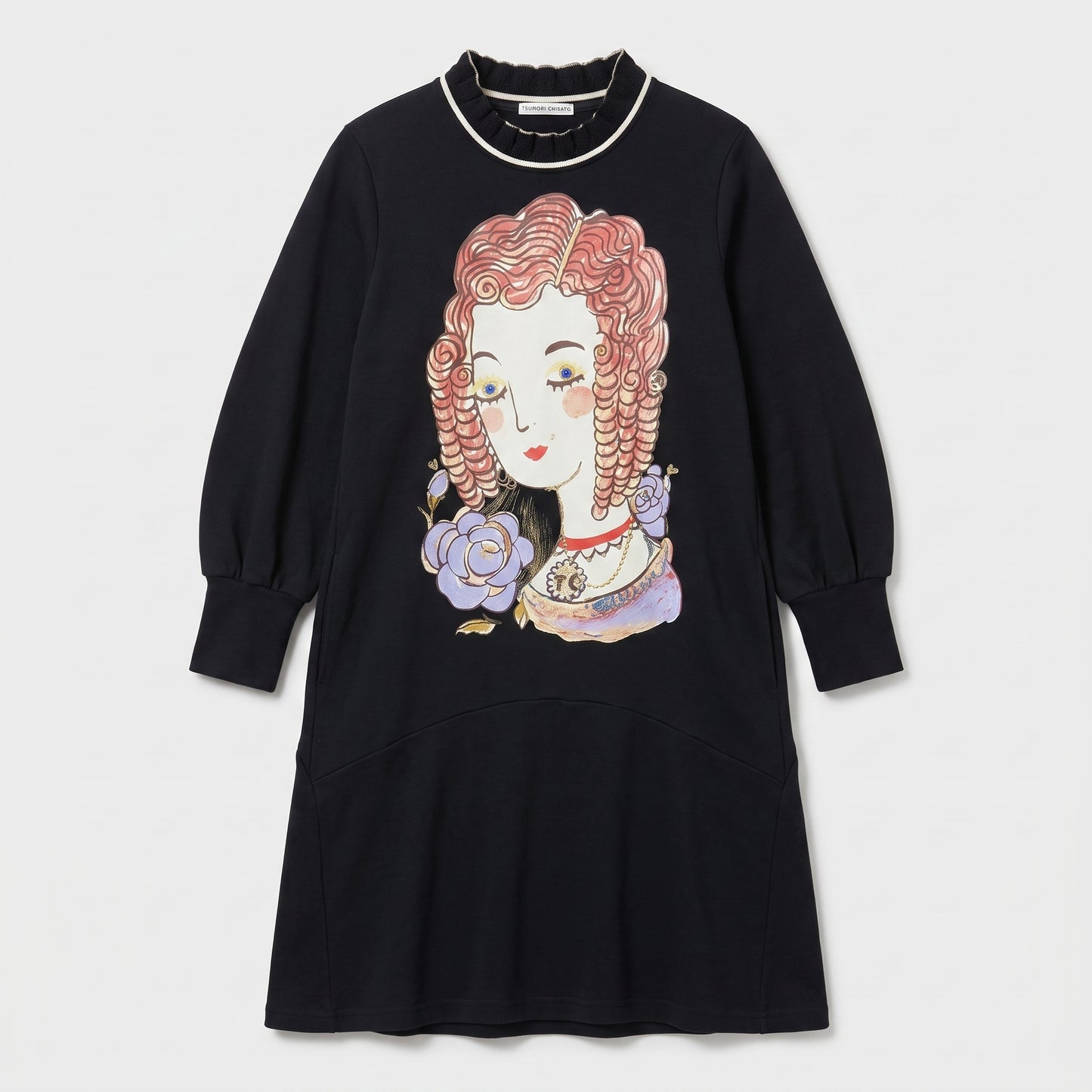 Graphic Print Ruffle Trim Dress