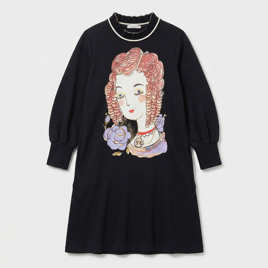 Graphic Print Ruffle Trim Dress