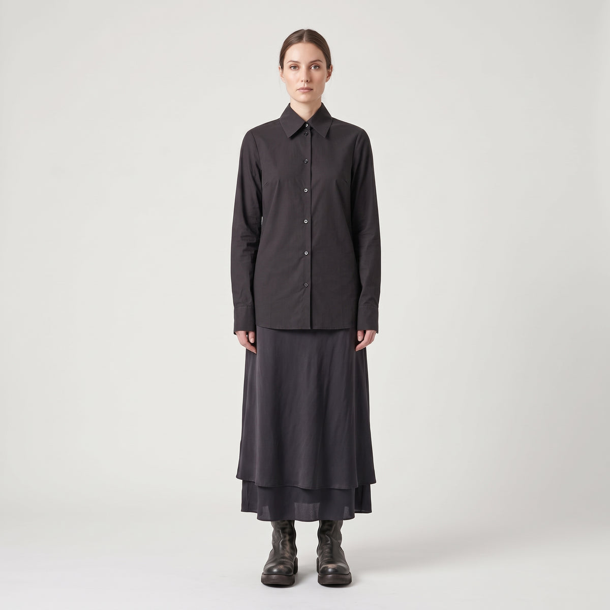 Asymmetric Hem Tailored Black Shirt
