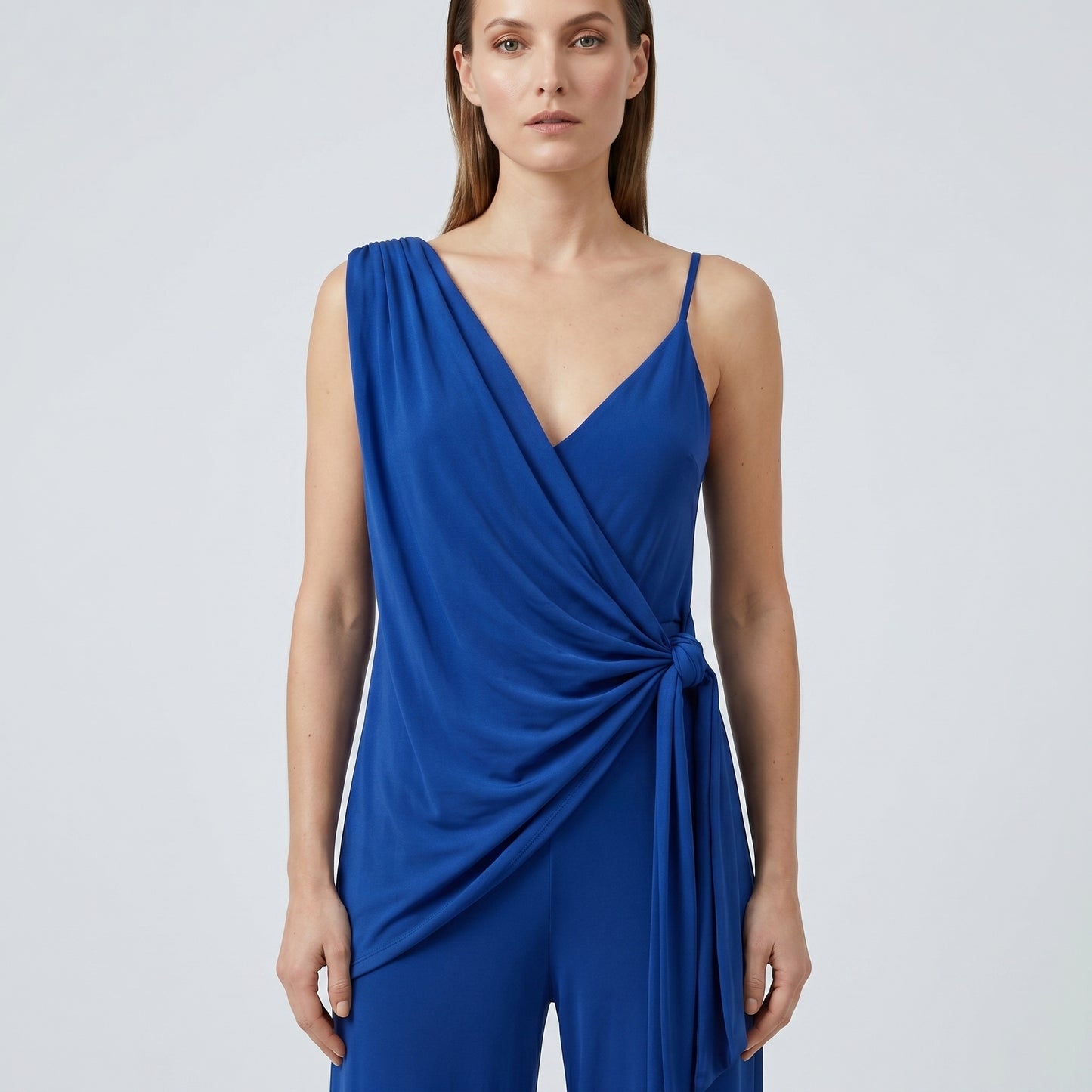 Asymmetric Draped Wide-Leg Jumpsuit