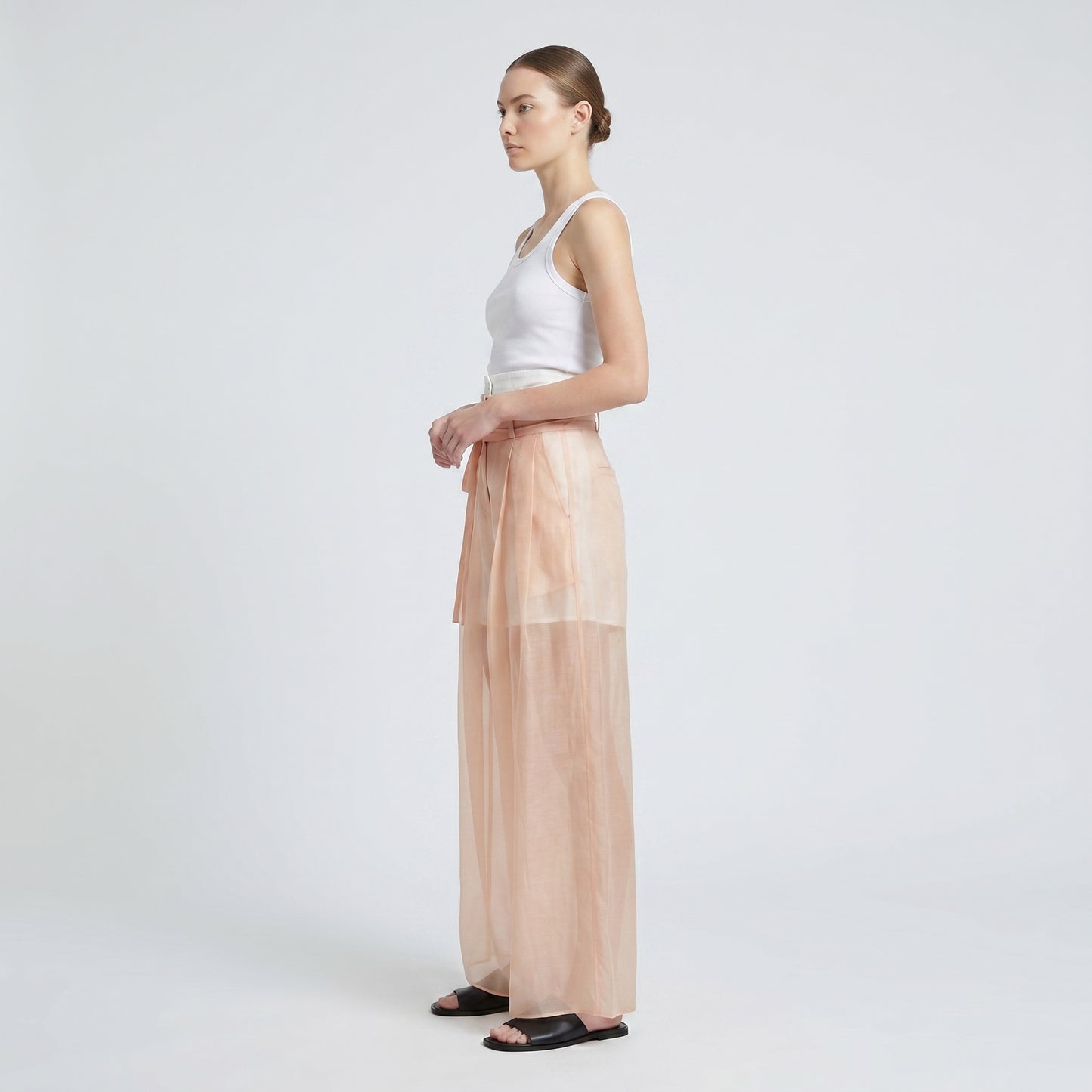 Sheer Linen Tie Waist Trousers