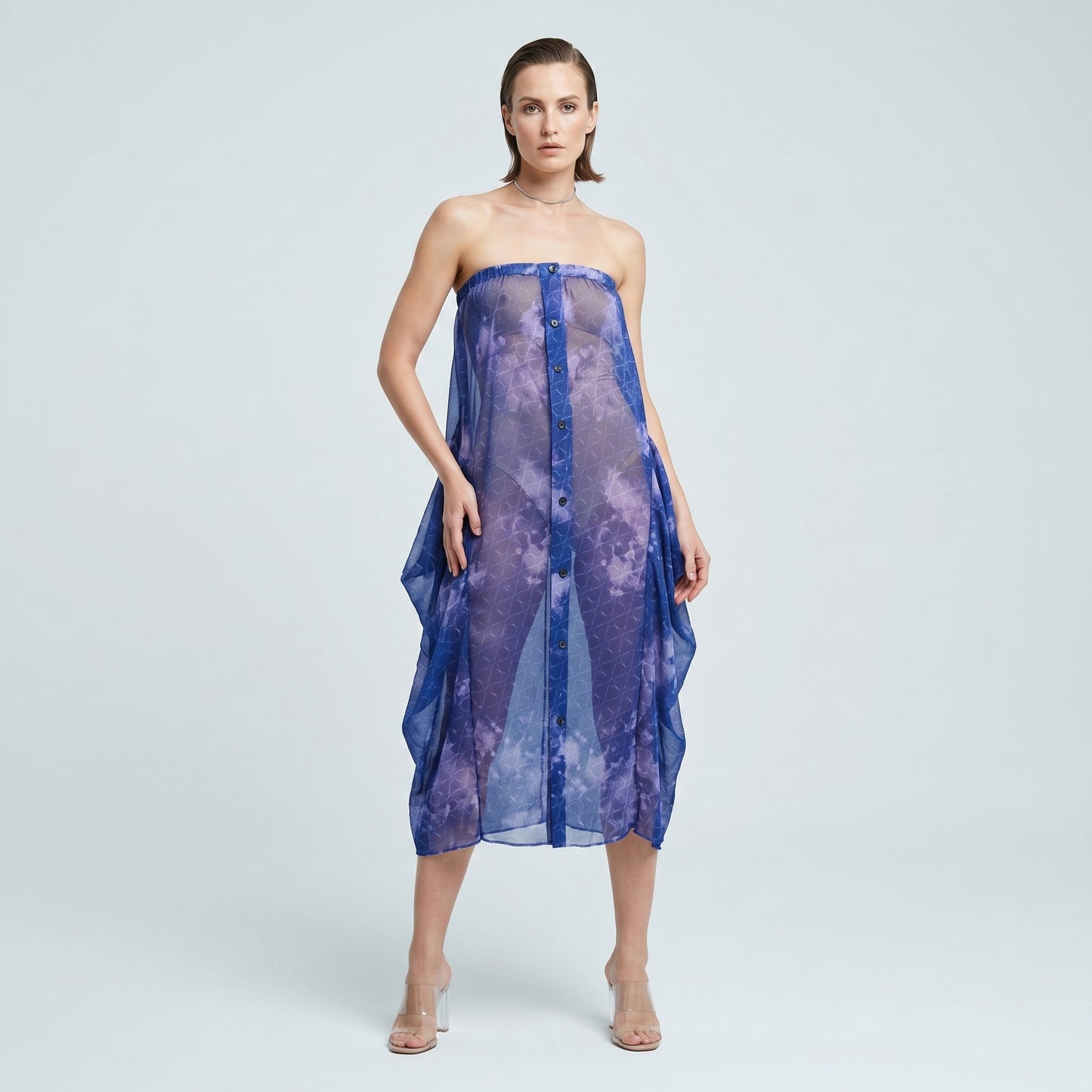 Strapless Blue Tie-Dye Dress