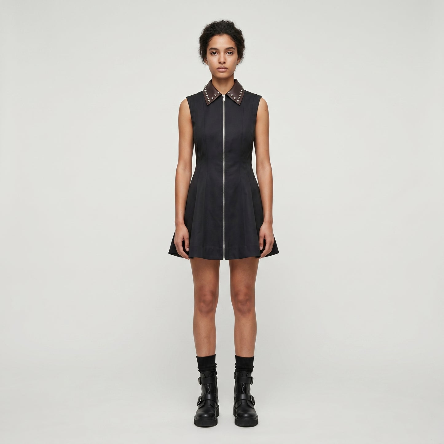Studded Collared Zip-Front Vest