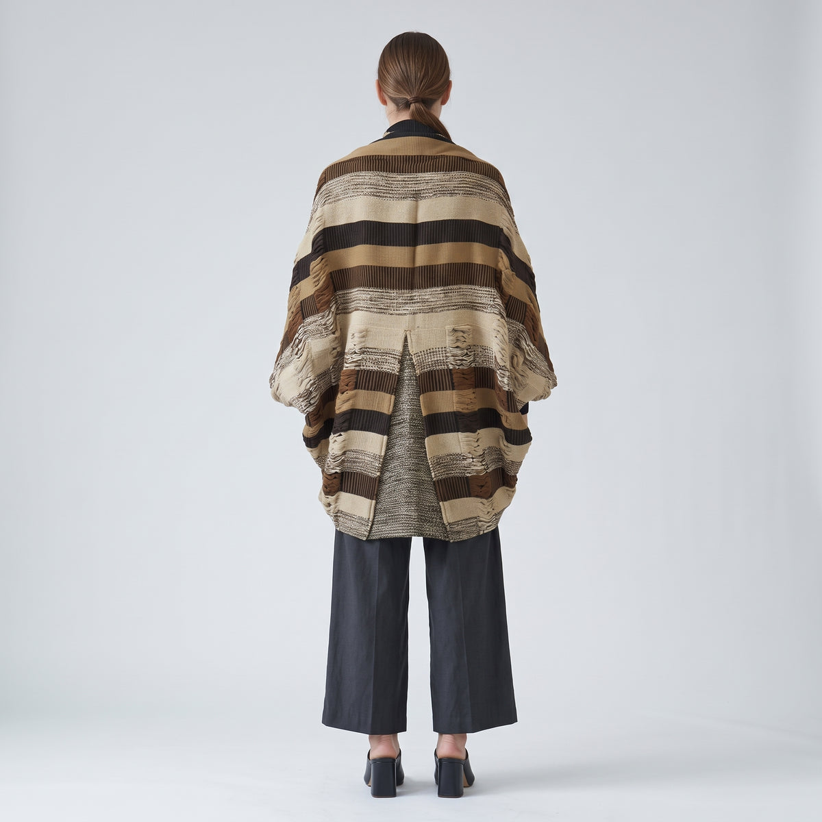 Textured Striped Open Knit Cardigan