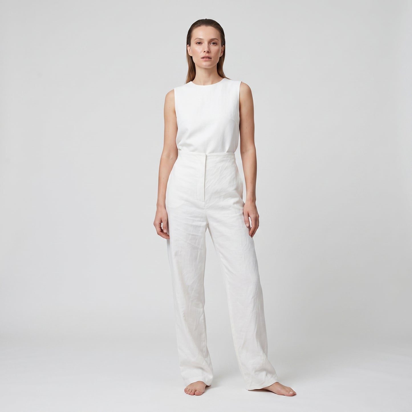 Minimalist High-Waisted White Trousers