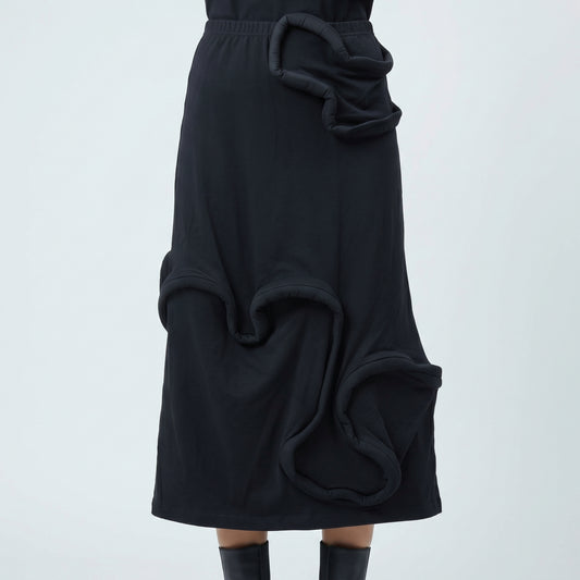 Sculptural Black Midi Skirt