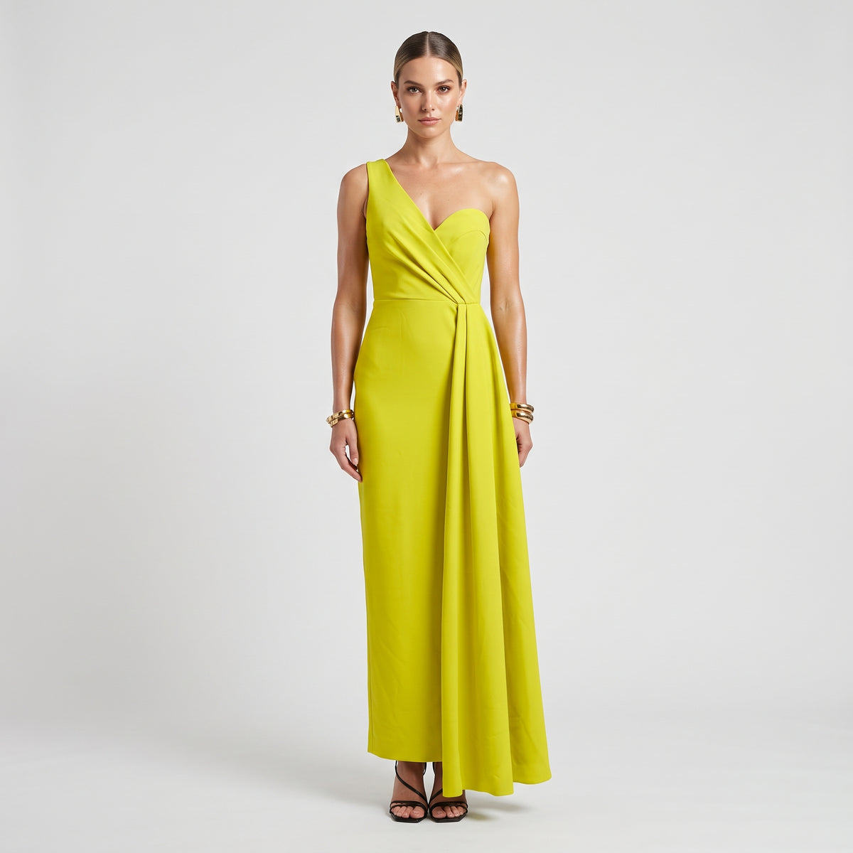 One-Shoulder Chartreuse Midi Dress