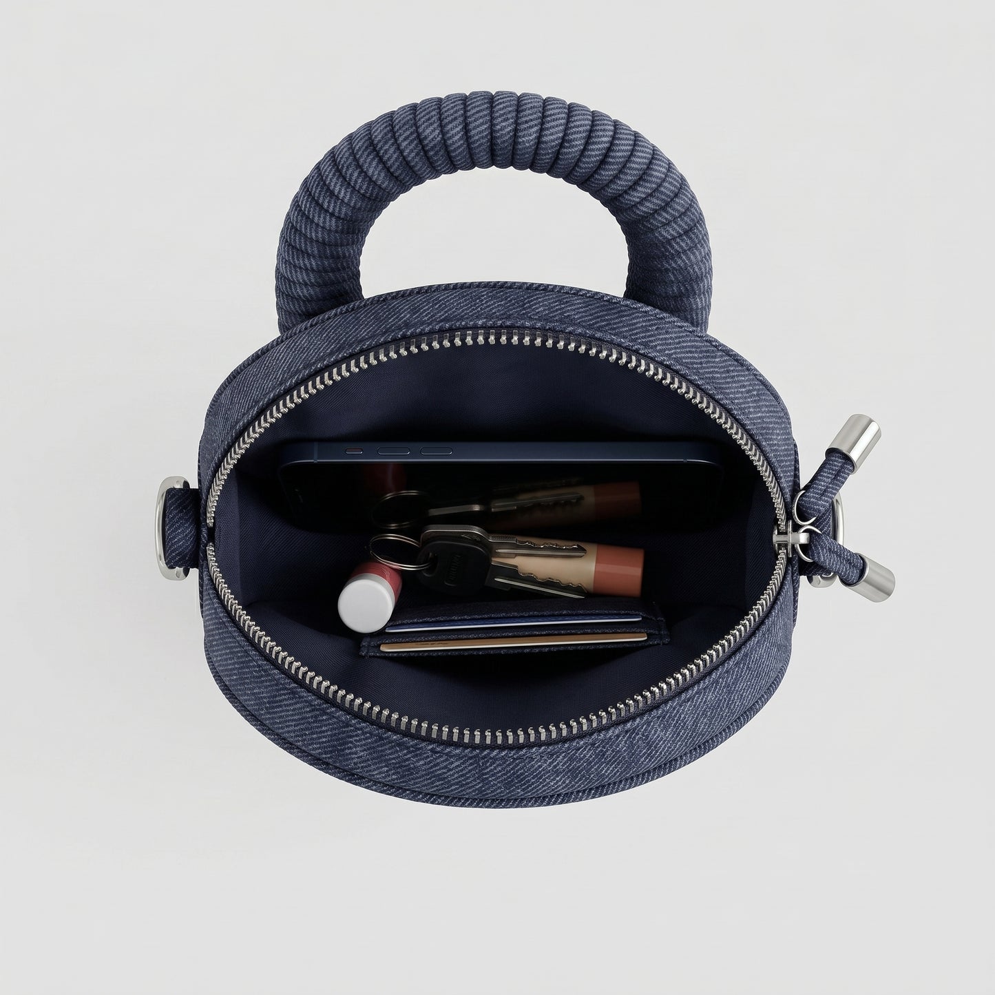 Circular Denim Statement Crossbody Bag