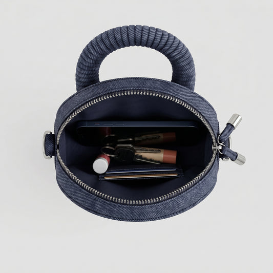 Circular Denim Statement Crossbody Bag
